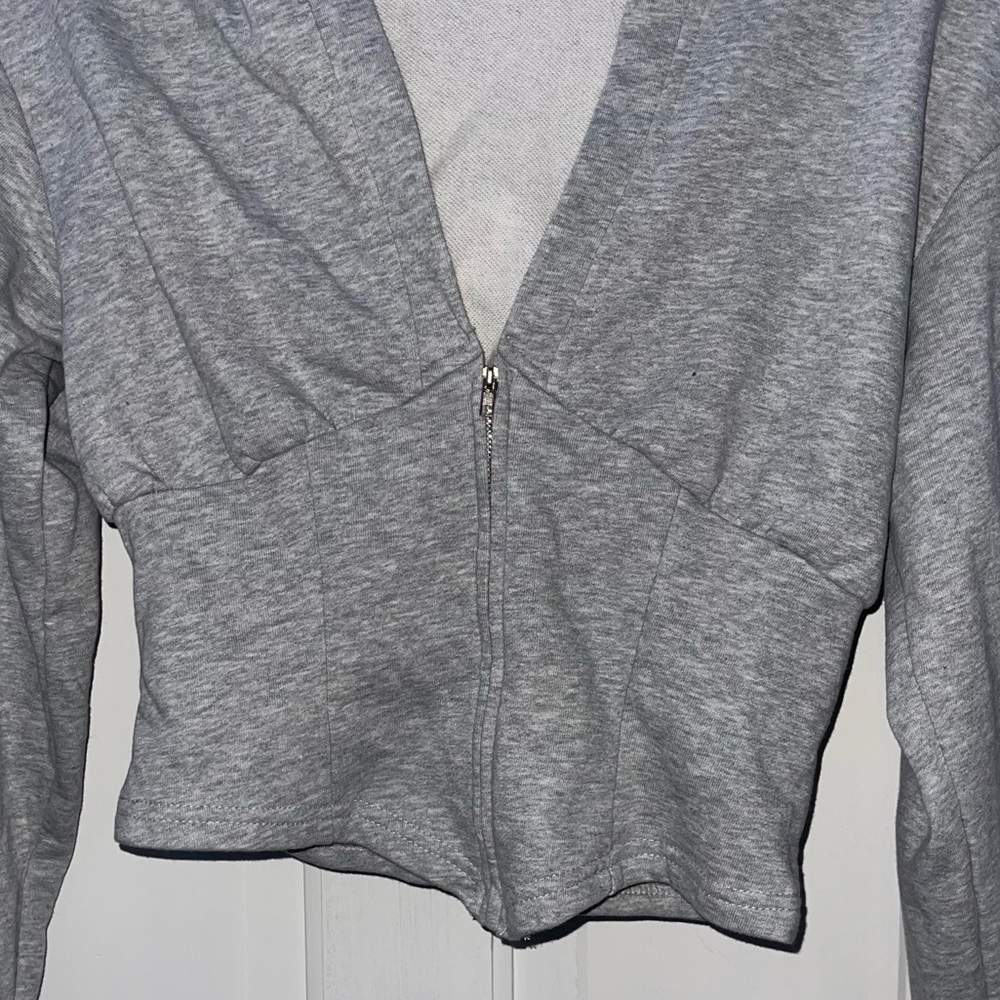 CIDER Gray Zip Up Crop Hoodie, Size S - Picture 3 of 5